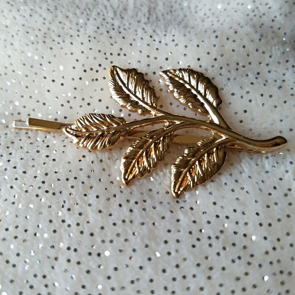 Gold Hair Pony tail elastic with Leaf and Barrett Bundle NWT - Picture 4 of 8